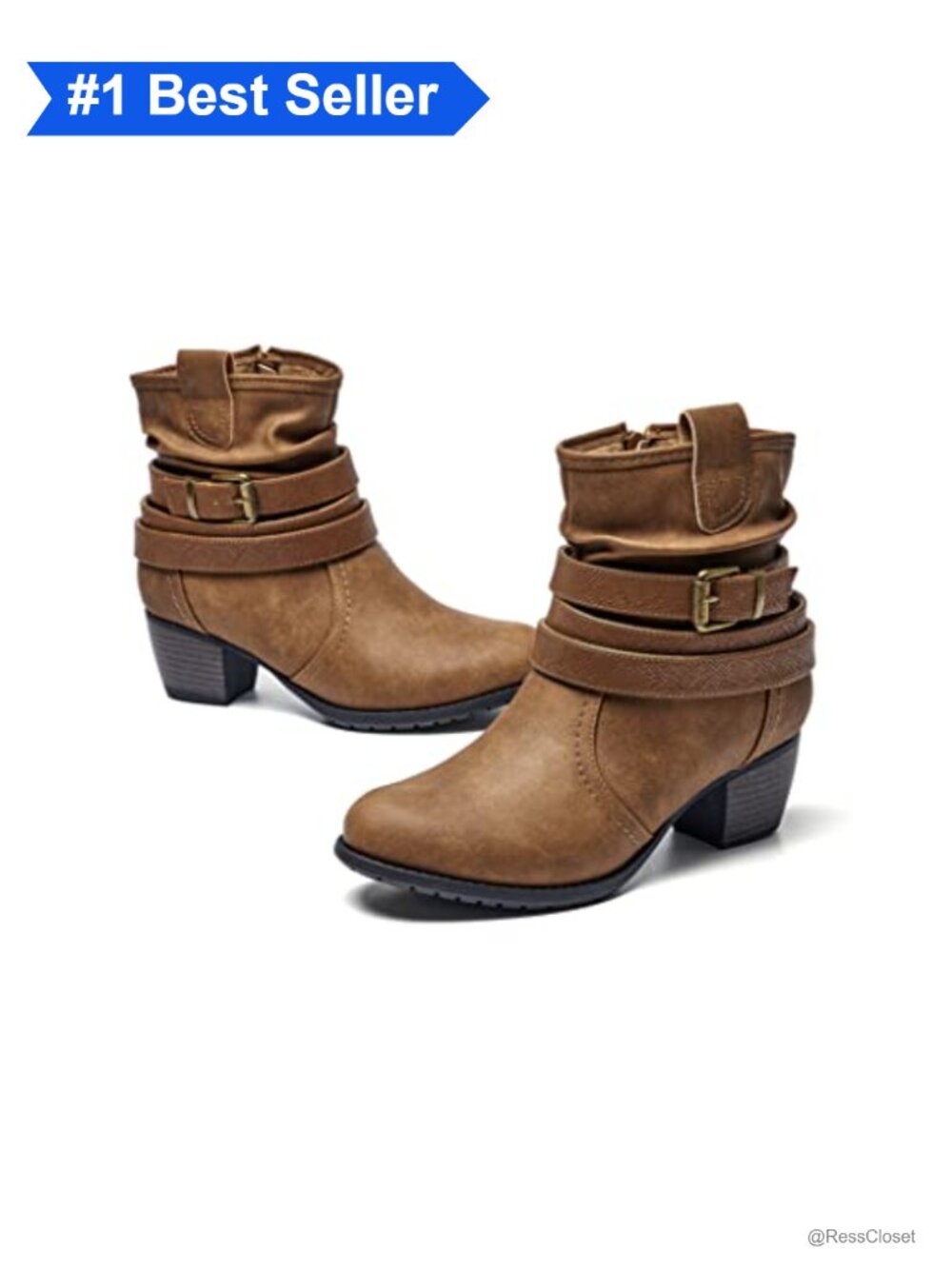 Mid Calf Boots Round Toe Comfort Low Heel Slouchy Dress Booties Buckle Strap